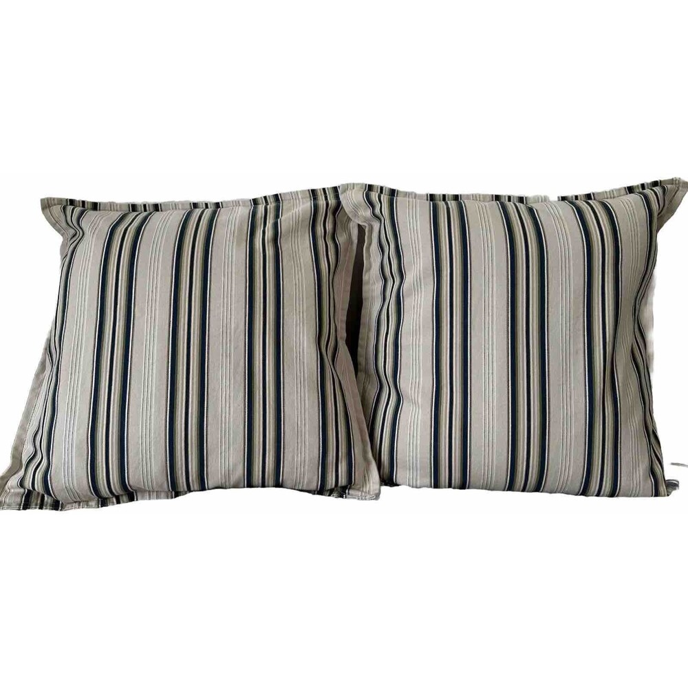 Pottery Barn Morrison Stripe Shams Cover Euro Size 20” Set Green Brown Cotton